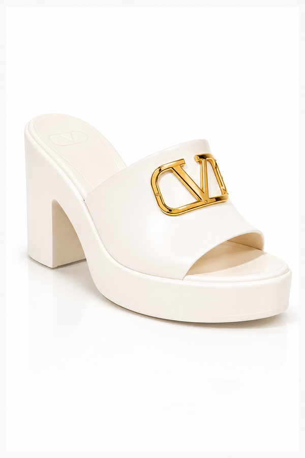Valentino Garavani VLogo Signature Platform Slide Sandals Black/White