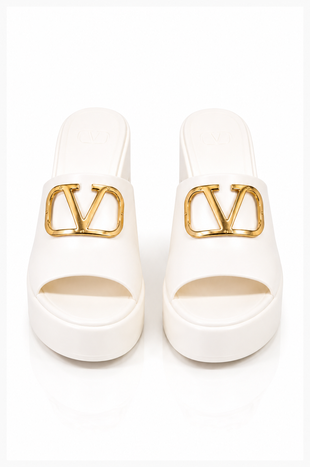 Valentino Garavani VLogo Signature Platform Slide Sandals Black/White