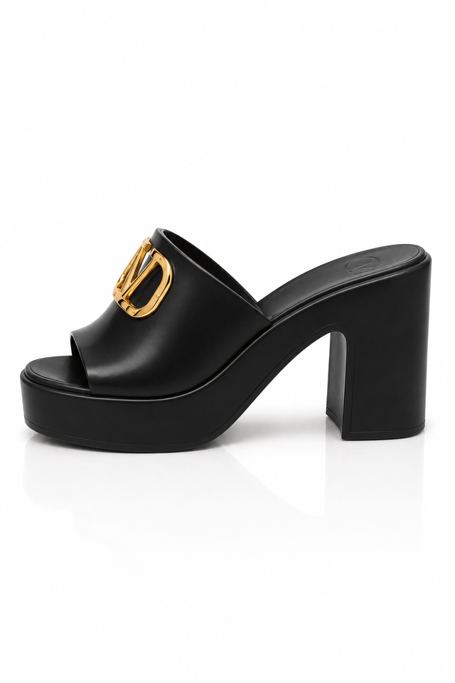 Valentino Garavani VLogo Signature Platform Slide Sandals Black/White