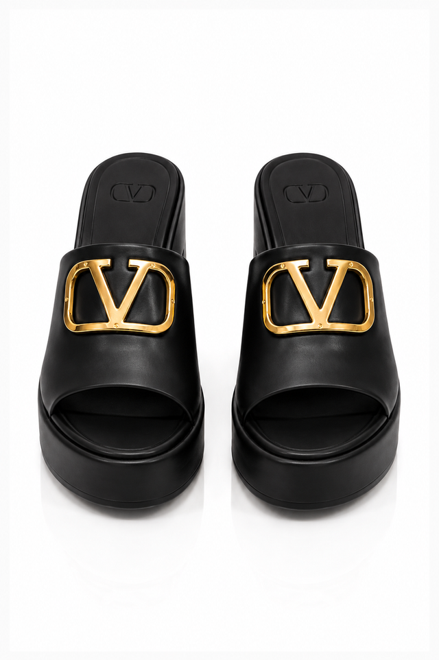 Valentino Garavani VLogo Signature Platform Slide Sandals Black/White
