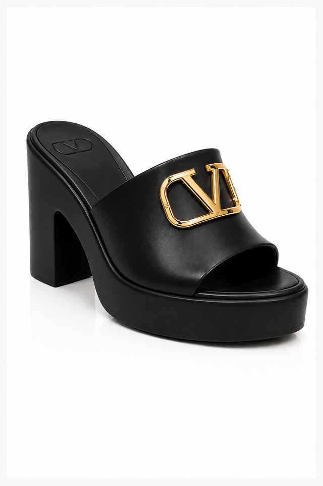 Valentino Garavani VLogo Signature Platform Slide Sandals Black/White