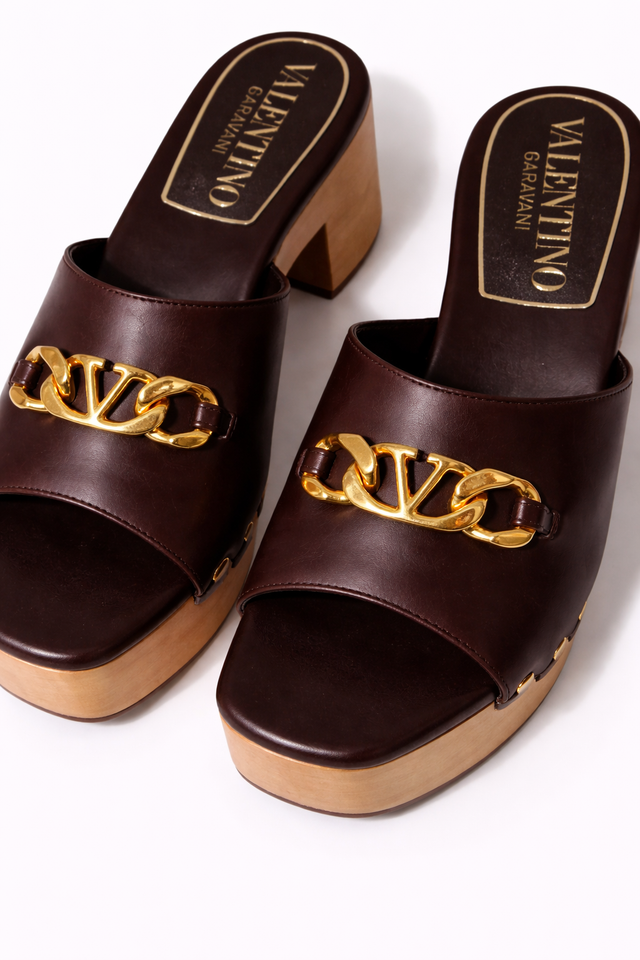 Valentino Garavani Chain Detail Platform Mule Sandals – Brown