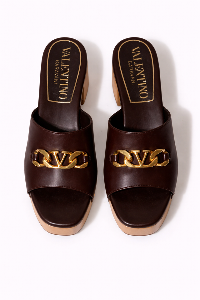 Valentino Garavani Chain Detail Platform Mule Sandals – Brown