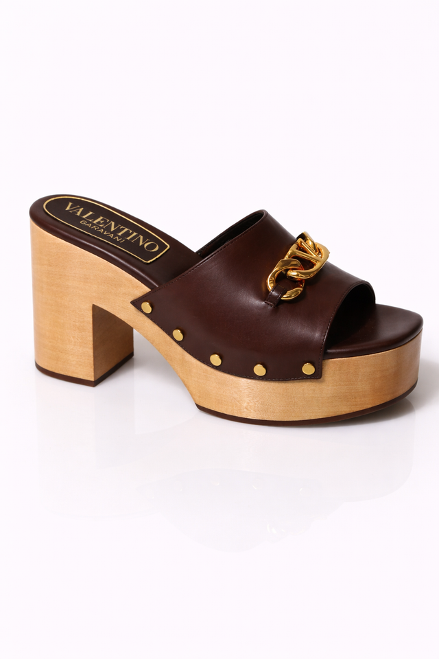 Valentino Garavani Chain Detail Platform Mule Sandals – Brown