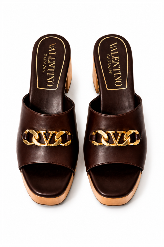 Valentino Garavani Chain Detail Platform Mule Sandals – Brown