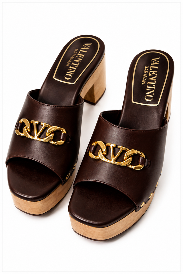Valentino Garavani Chain Detail Platform Mule Sandals – Brown
