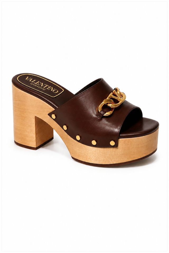 Valentino Garavani Chain Detail Platform Mule Sandals – Brown