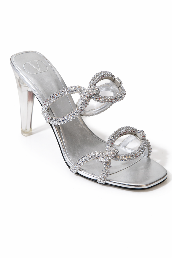 Valentino Garavani crystal-embellished silver loop strap sandals