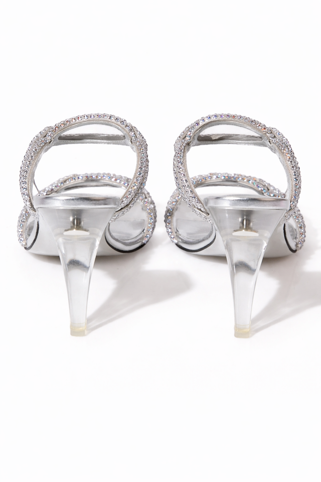 Valentino Garavani Crystal-Embellished Loop Strap Heeled Sandals – Silver