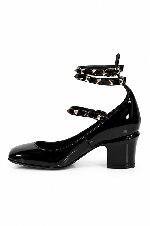 Valentino Garavani Rockstud Patent Leather Ankle-Wrap Pumps