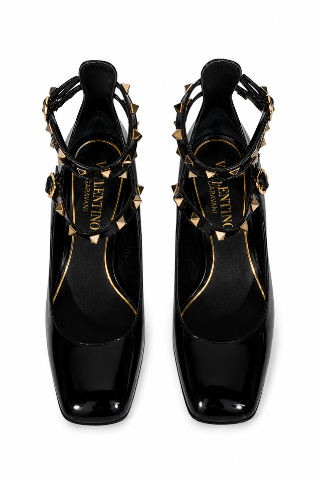 Valentino Garavani Rockstud Patent Leather Ankle-Wrap Pumps