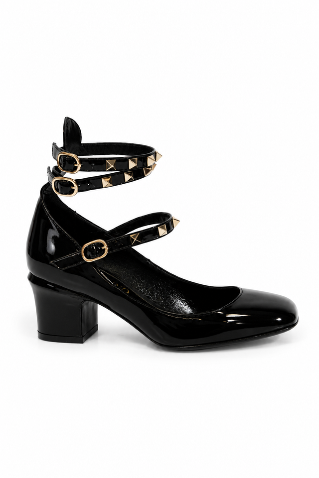 Valentino Garavani Rockstud Patent Leather Ankle-Wrap Pumps