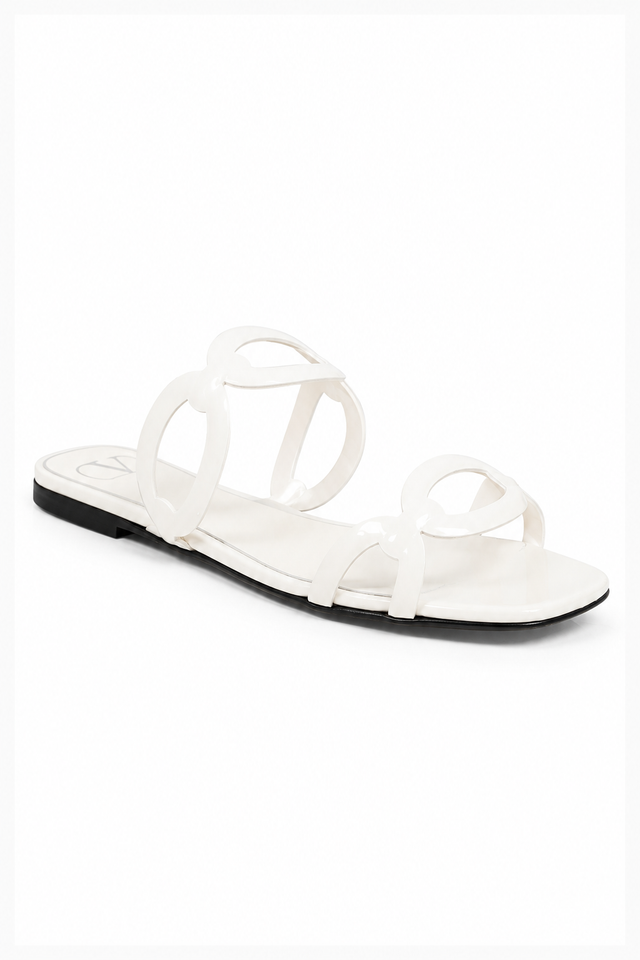 Valentino Garavani VLogo Resin Flat Sandals White
