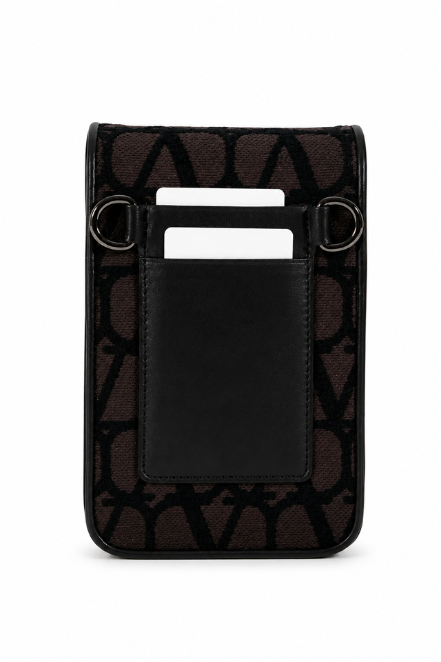 Valentino Garavani Toile Iconographe VLogo Phone Crossbody Pouch – Dark Brown/Black
