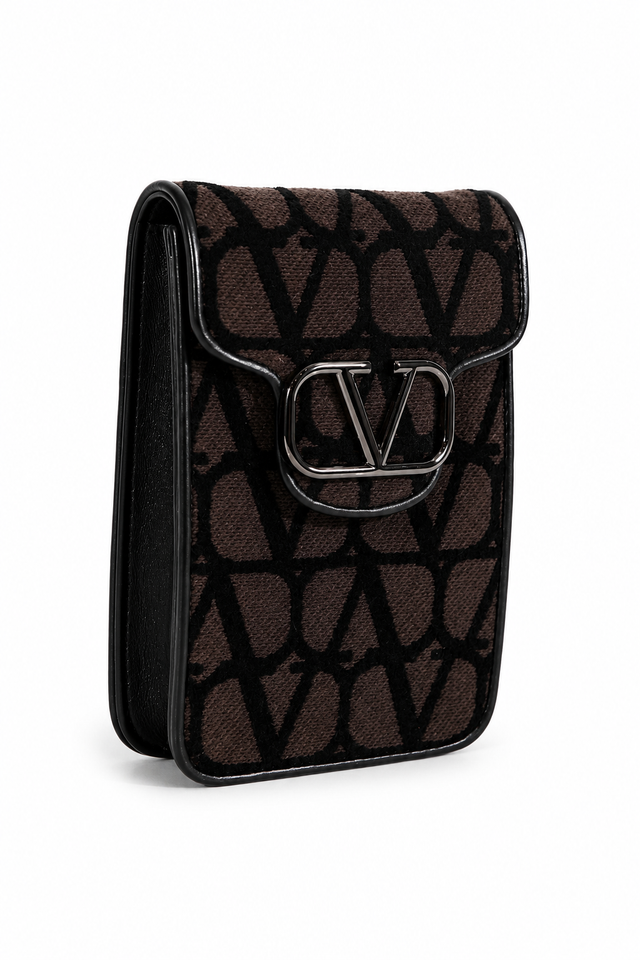 Valentino Garavani Toile Iconographe VLogo Phone Crossbody Pouch – Dark Brown/Black