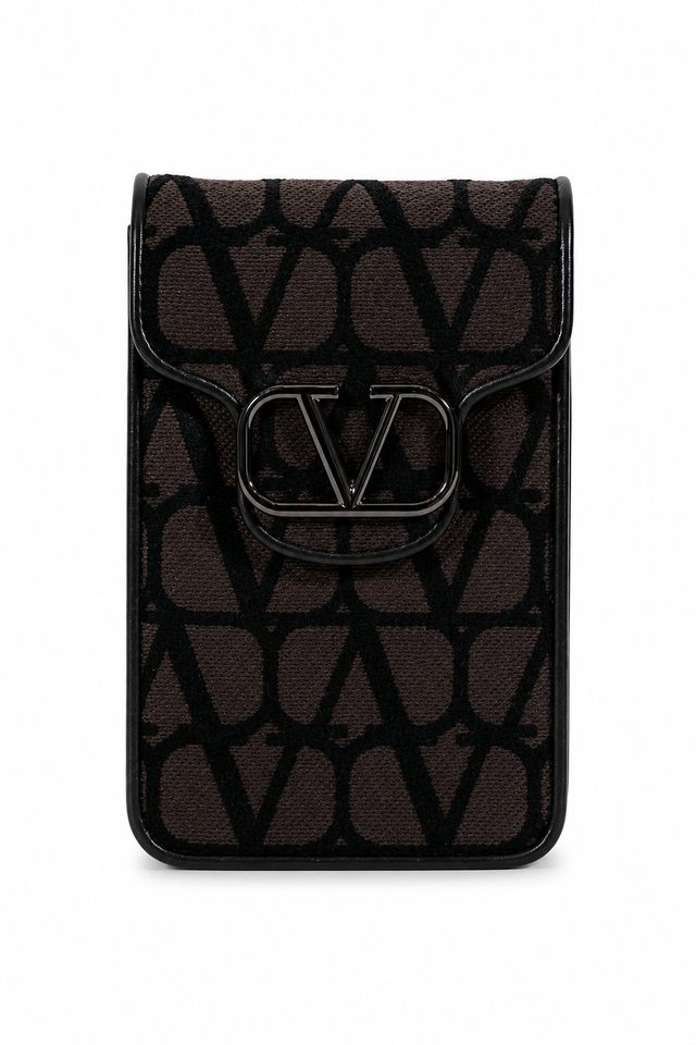Valentino Garavani Toile Iconographe VLogo Phone Crossbody Pouch – Dark Brown/Black