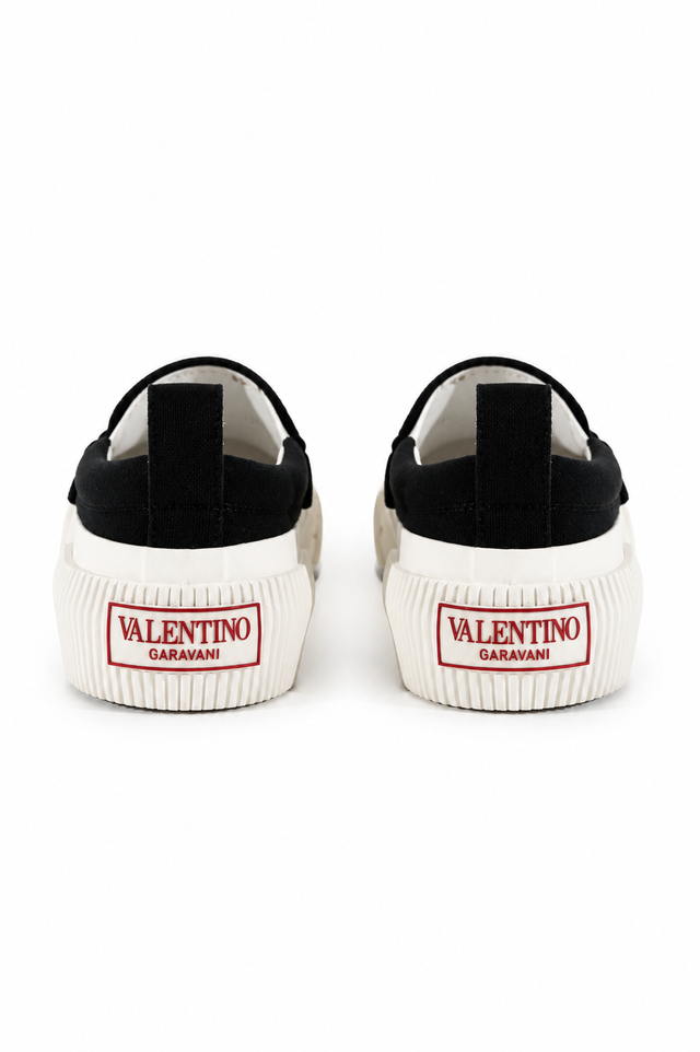 Valentino Garavani VLTN Canvas Slip-On Sneakers – Black & White