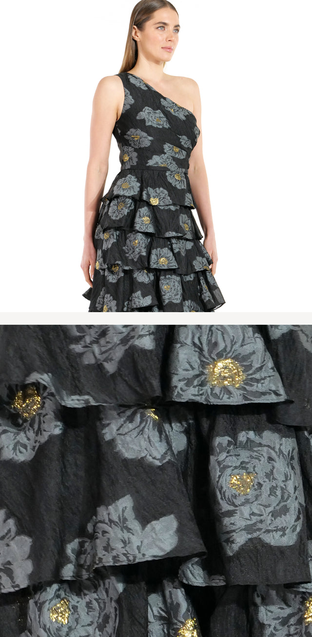 Mikael Aghal Midnight Bloom Tiered Gown