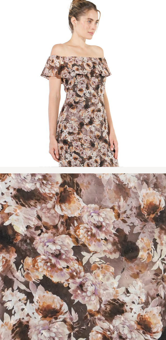 Mikael Aghal Off-Shoulder Floral Maxi Gown