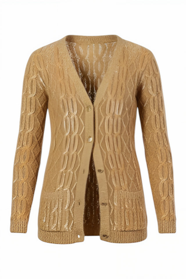 Valentino Metallic Cable-Knit Wool Cardigan