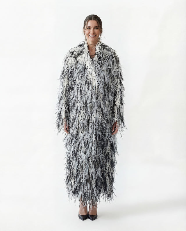 Valentino Black & White Feather Fringe Couture Coat