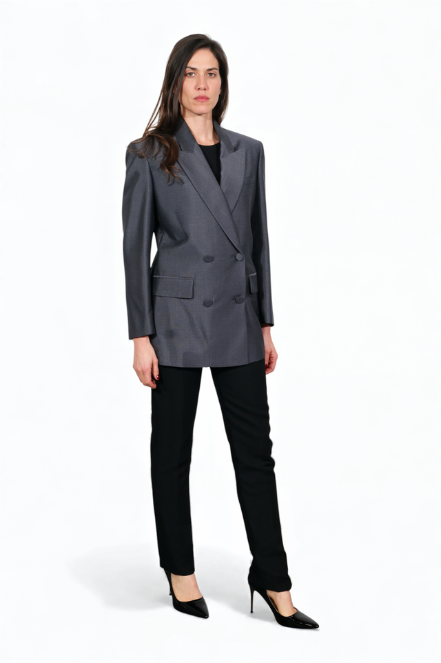 Structured Charcoal Double-Breasted Blazer