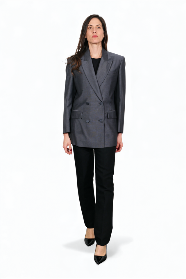 Structured Charcoal Double-Breasted Blazer