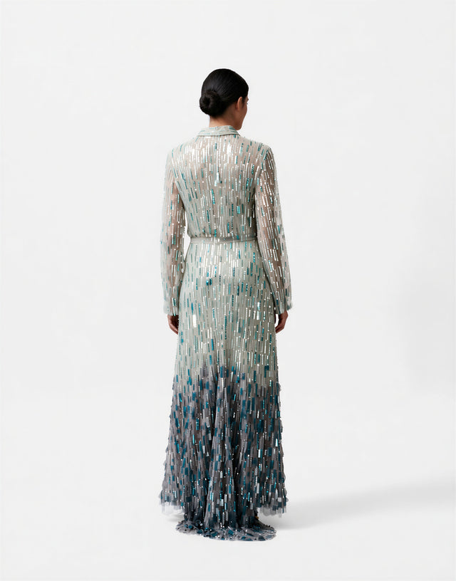 Valentino Embellished Sheer Shirt-Style Evening Gown