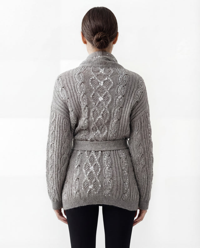 Valentino Grey Cable Knit Belted Cardigan