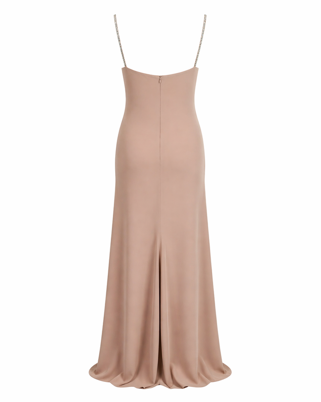 Valentino Crystal-Embellished Slip Gown in Beige