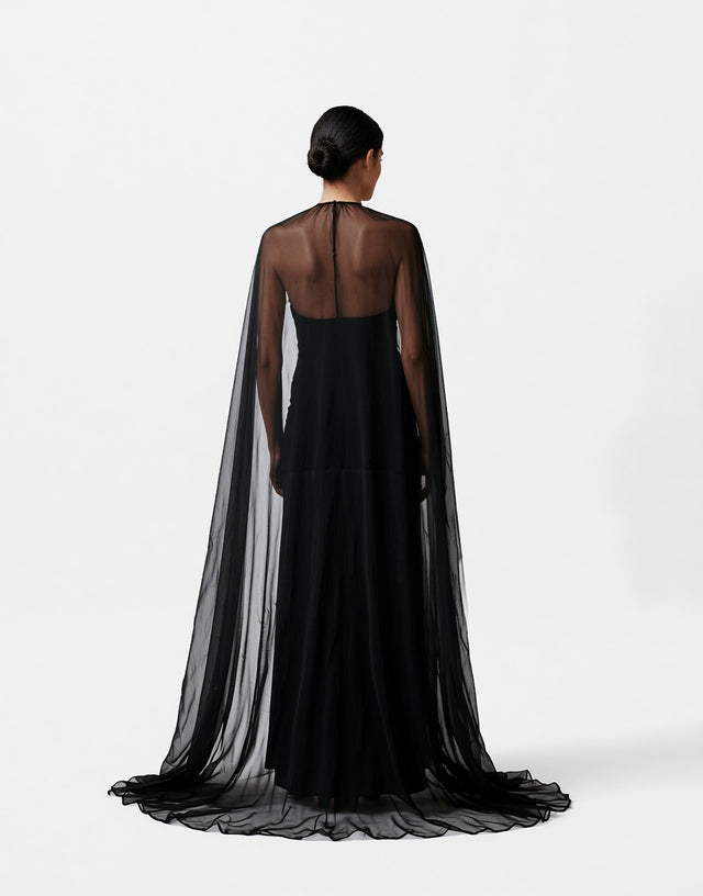 Valentino Black Sheer Cape Gown with Keyhole Neckline