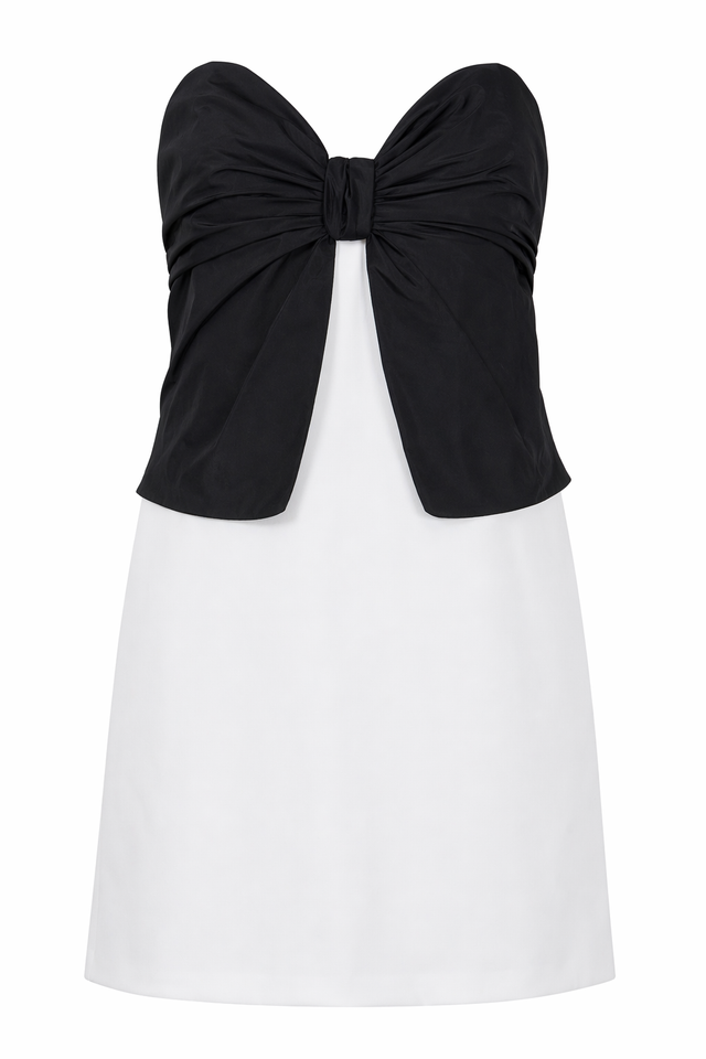 Red Valentino Two-Tone Strapless Bow Dress in Black & Ivory