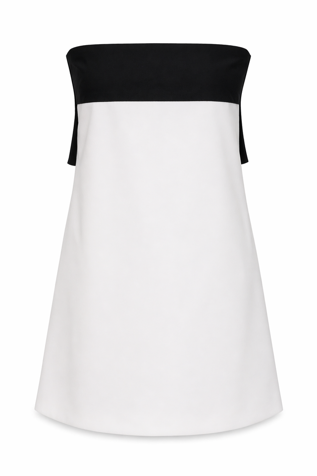 Red Valentino Two-Tone Strapless Bow Dress in Black & Ivory