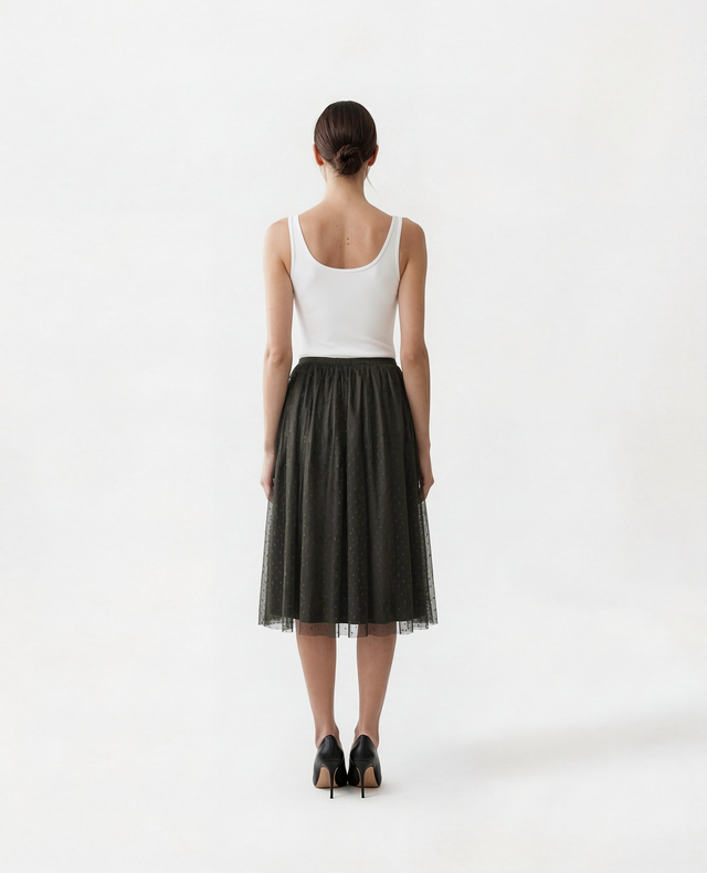 Red Valentino Polka Dot Tulle Midi Skirt