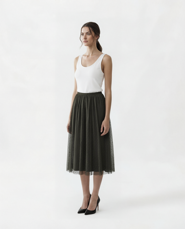 Red Valentino Polka Dot Tulle Midi Skirt