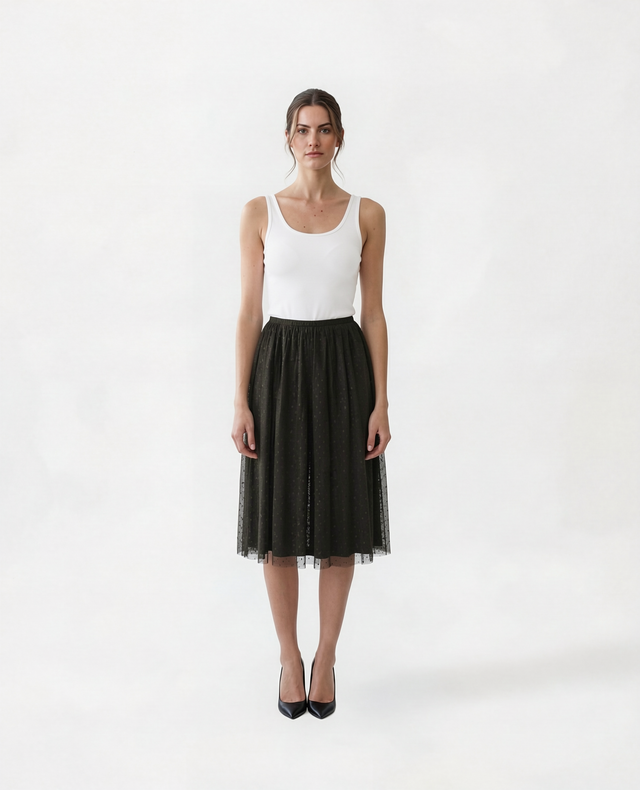 Red Valentino Polka Dot Tulle Midi Skirt