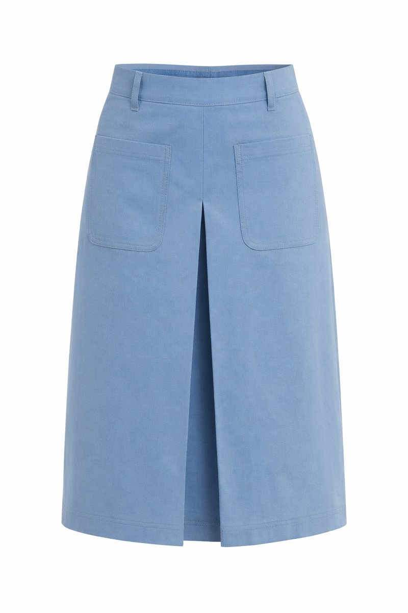 Red Valentino A-Line Midi Skirt with Front Pleat in Light Blue