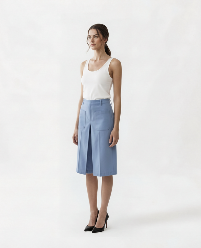 Red Valentino A-Line Midi Skirt with Front Pleat in Light Blue