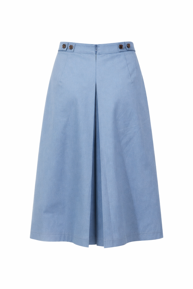 Red Valentino A-Line Midi Skirt with Front Pleat in Light Blue