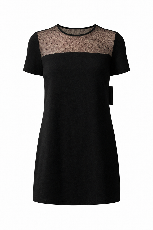 Red Valentino Sheer Polka Dot Tulle Panel Mini Dress in Black