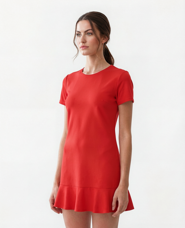 Red Valentino Ruffle Hem Mini Dress in Red
