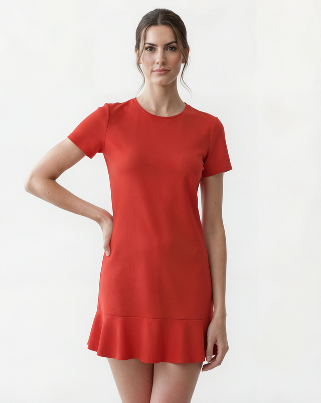 Red Valentino Ruffle Hem Mini Dress in Red