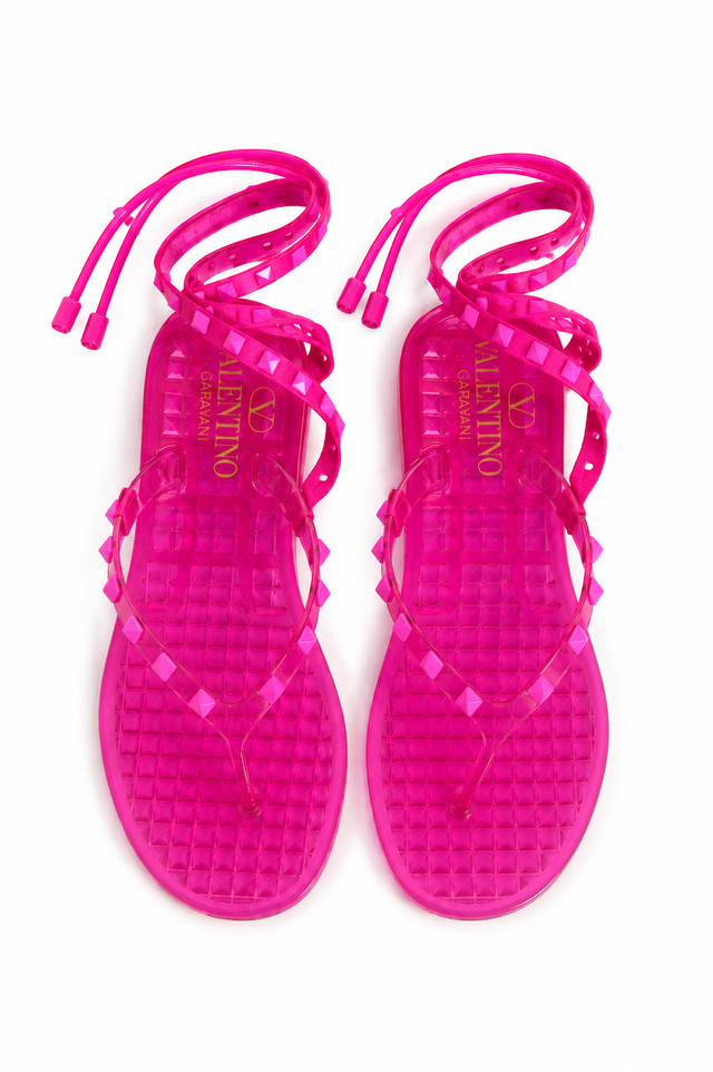 Valentino Garavani Rockstud Jelly Wrap Sandals in Neon Pink