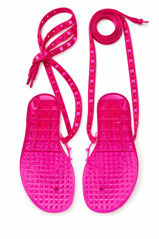 Valentino Garavani Rockstud Jelly Wrap Sandals in Neon Pink