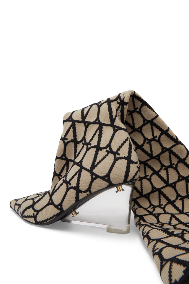 Valentino Garavani VLogo Knit Over-the-Knee Boots — Beige & Black