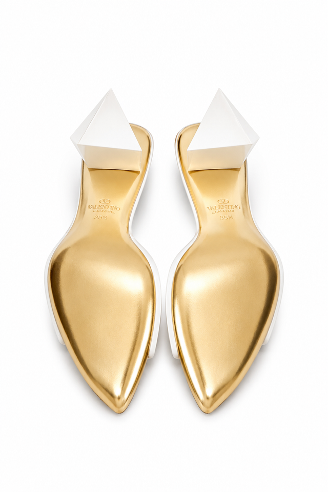 Valentino Garavani Patent Leather Slide Sandals with Sculpted Heel in Ivory