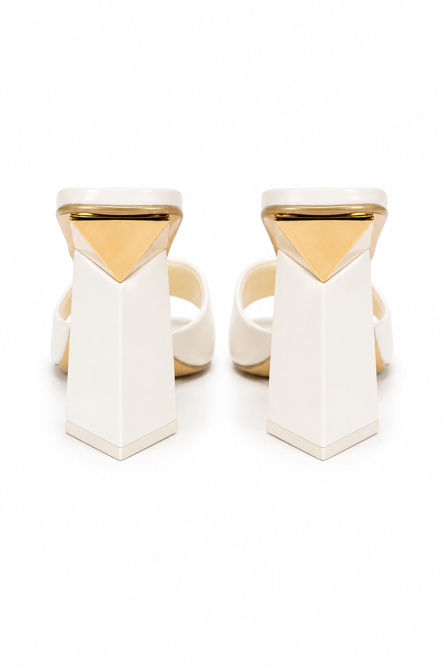 Valentino Garavani Patent Leather Slide Sandals with Sculpted Heel in Ivory