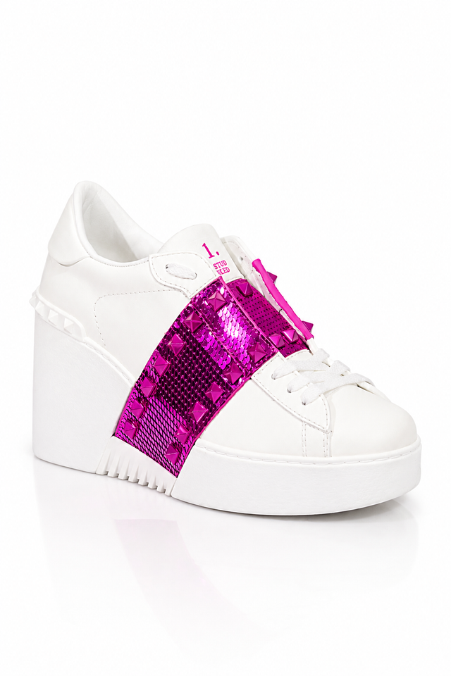 Valentino Garavani Rockstud Untitled Metallic Pink Platform Sneakers