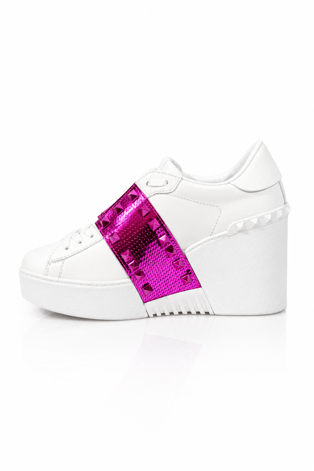 Valentino Garavani Rockstud Untitled Metallic Pink Platform Sneakers