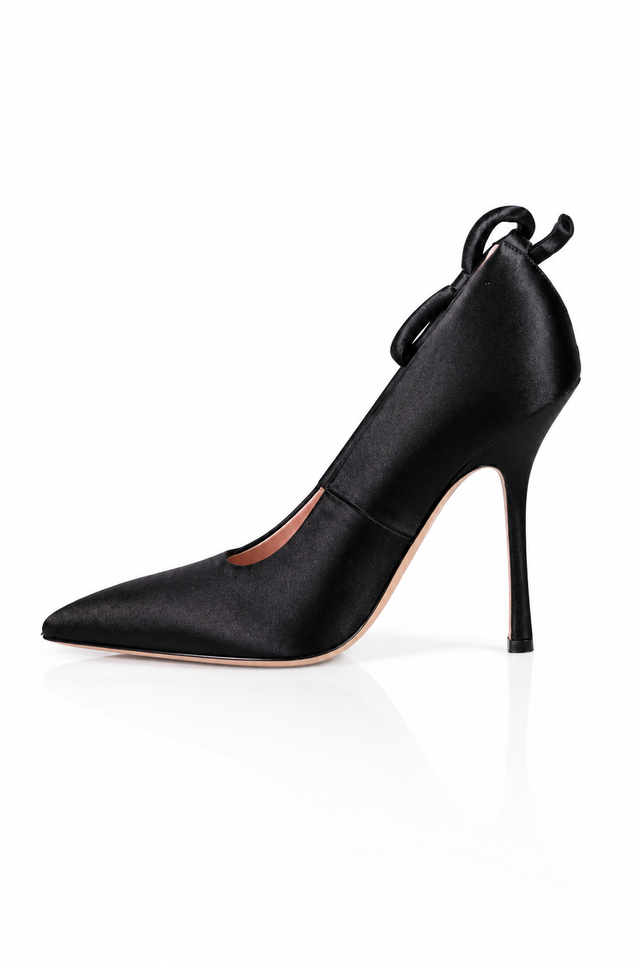 Valentino Garavani Black Satin Bow-Back Pointed Toe Pumps